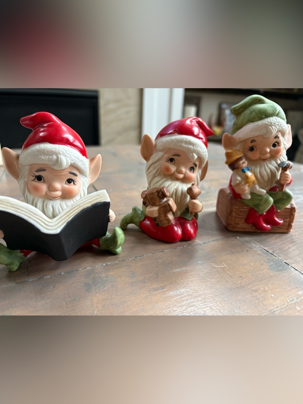 Holiday Elf Figurine Trio - Red & Green Decorative Set